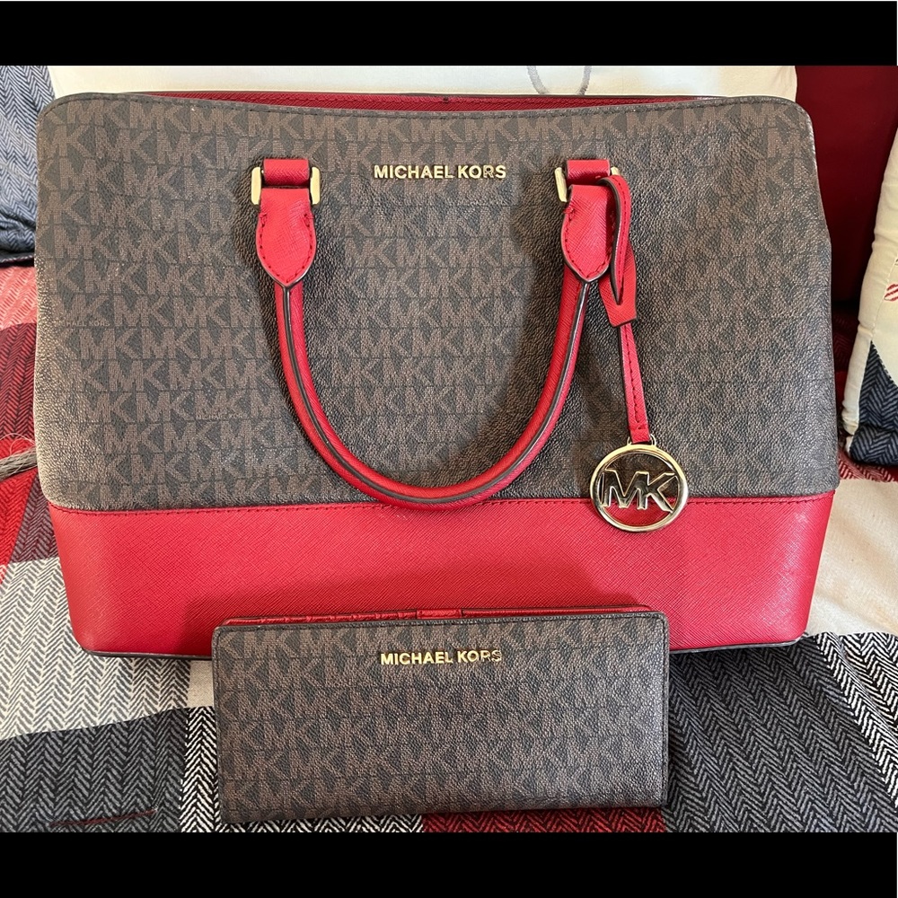 Michael kors savanna crossbody satchel purse and wallet
